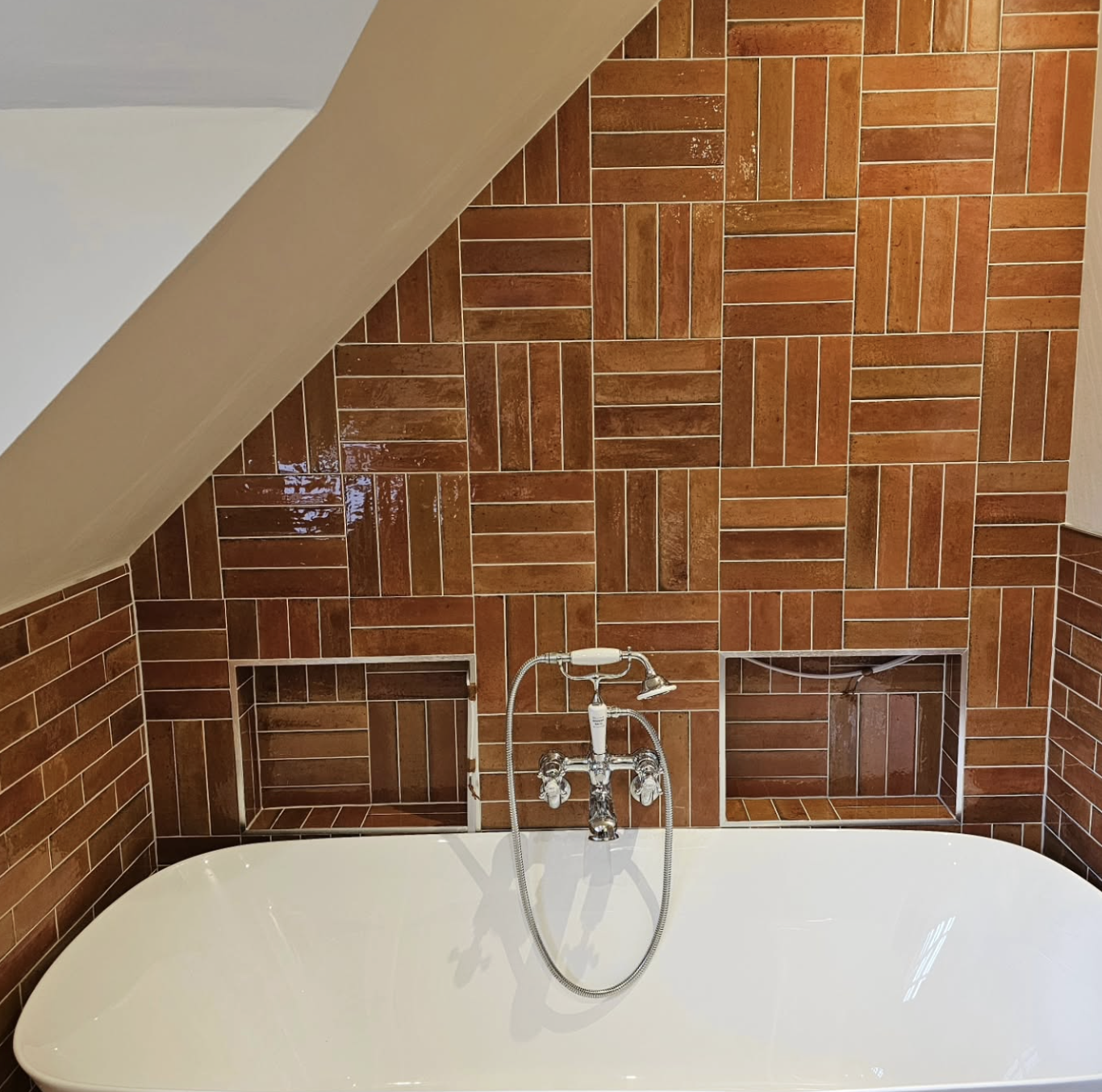Terracotta Bathroom with Basket Weave Pattern